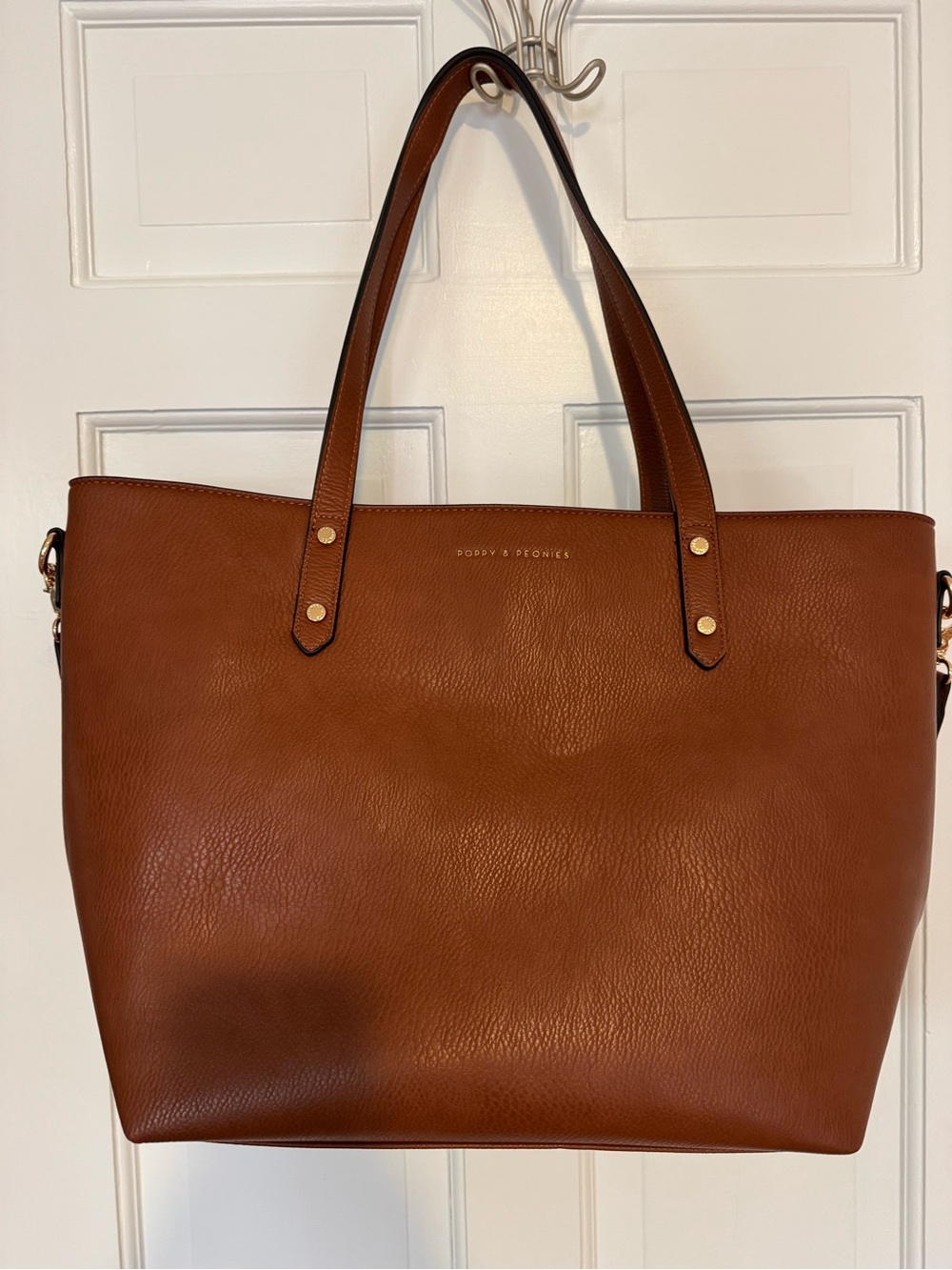 Poppy & Peonies Brown Leather go-getter Laptop Tote - Picture 13 of 15